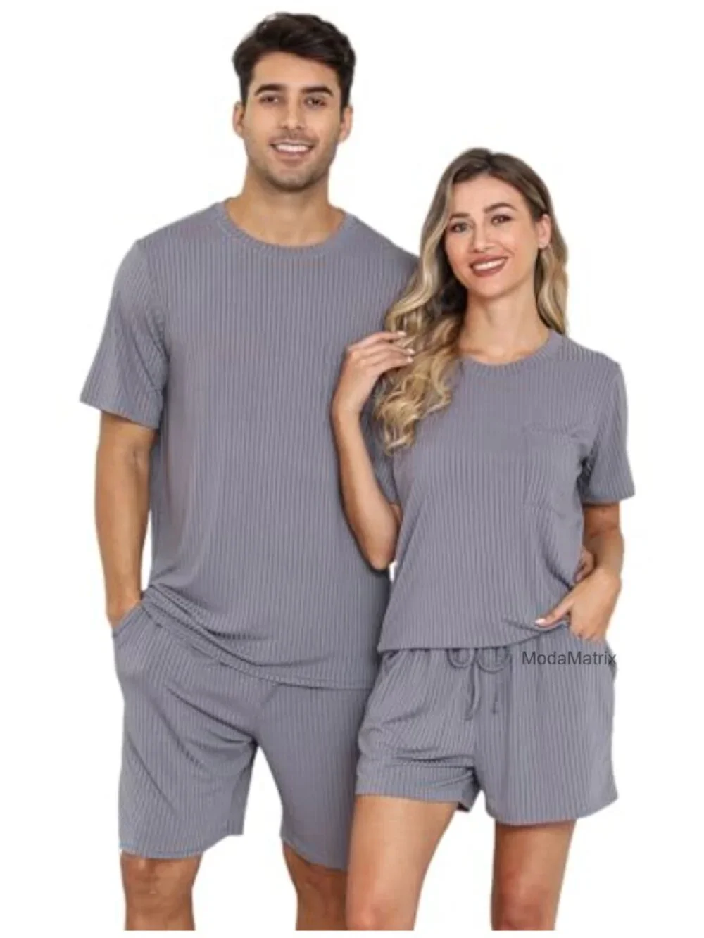 Matching Couples 2 Piece Pajama Set Ribbed Knit Lounge Shorts and Top Sleepwear